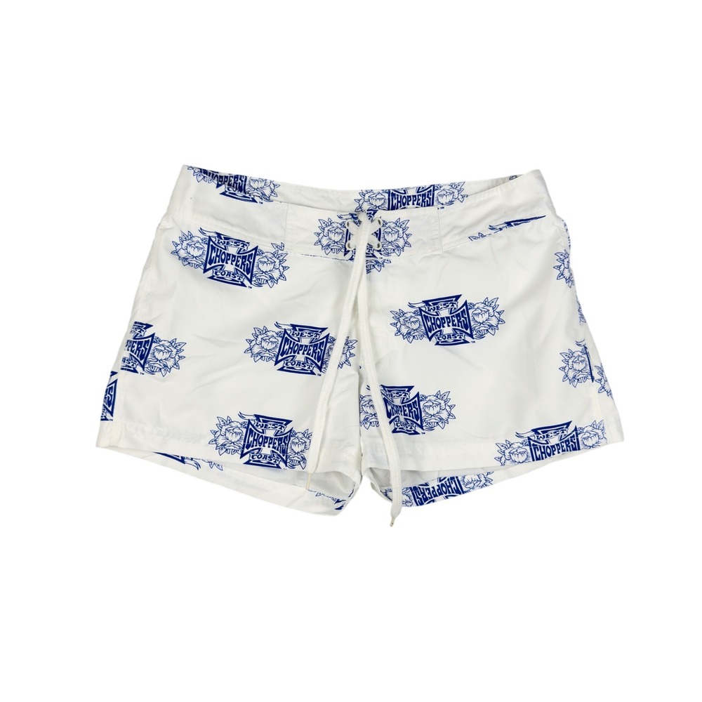Vtg Y2K West Coast Choppers Board Shorts Women's M White Floral Surf Swim